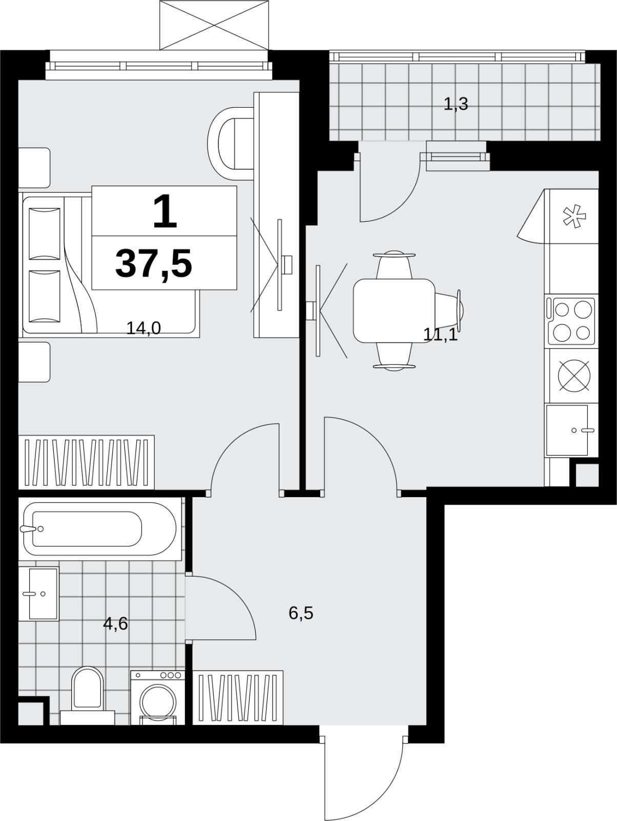 1-комнатная квартира с полной отделкой, 37.5 м2, 2 этаж, сдача 1 квартал 2027 г., ЖК Скандинавия, корпус 2.18.2.1 - объявление 2351107 - фото №1