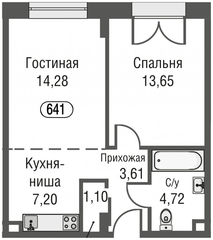 2-комнатная квартира (евро) с частичной отделкой, 44.56 м2, 3 этаж, сдача 3 квартал 2023 г., ЖК AFI Park Воронцовский, корпус 1 - объявление 1637148 - фото №1