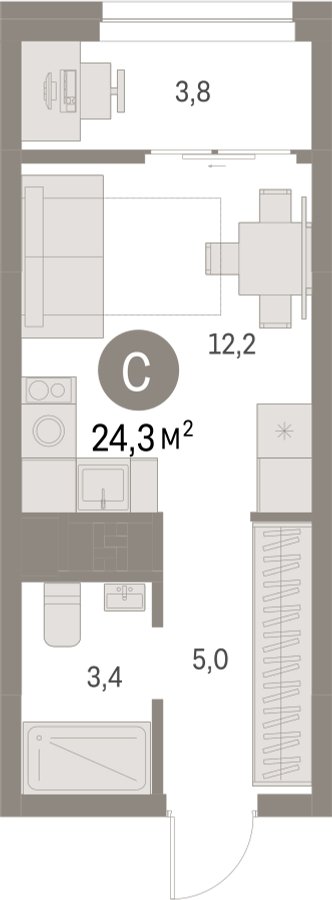Студия с частичной отделкой, 24.33 м2, 10 этаж, сдача 1 квартал 2025 г., ЖК Первый квартал, корпус 5 - объявление 2310678 - фото №1