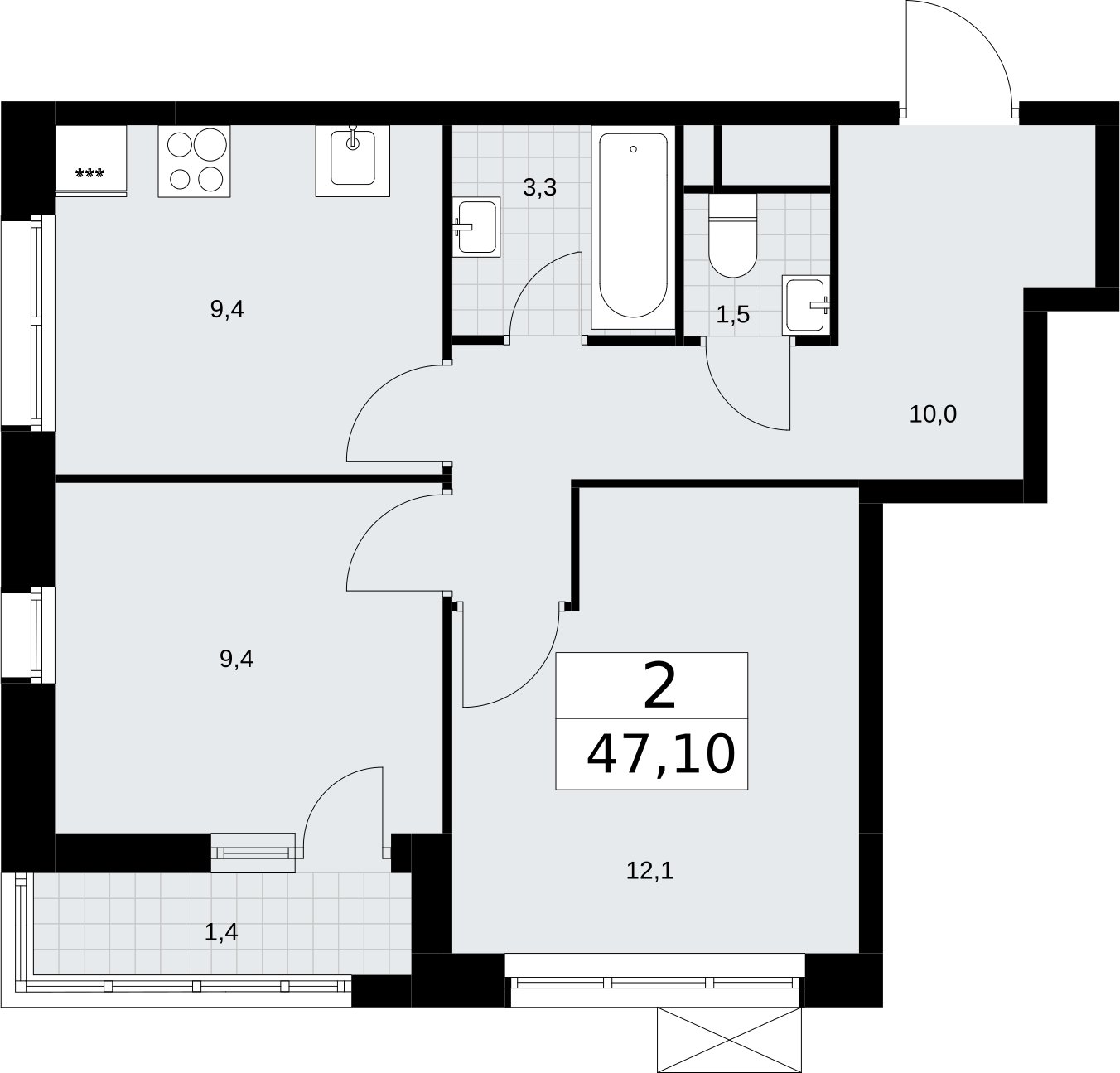 2-комнатная квартира без отделки, 47.1 м2, 3 этаж, сдача 3 квартал 2026 г., ЖК Родные кварталы, корпус 2 - объявление 2295473 - фото №1