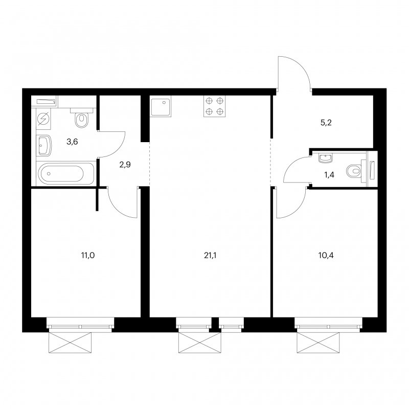 2-комнатная квартира с полной отделкой, 55.6 м2, 28 этаж, сдача 4 квартал 2022 г., ЖК Большая Очаковская 2, корпус 1.2 - объявление 1558212 - фото №1