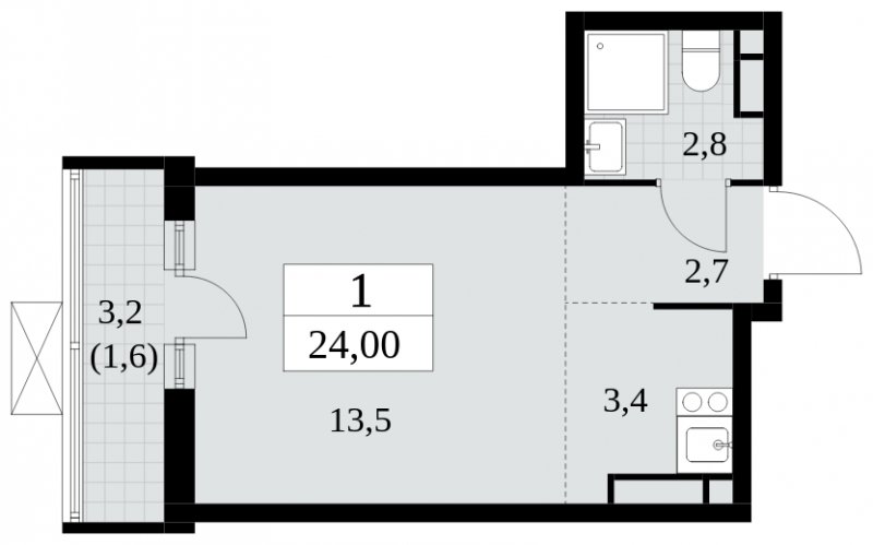 Студия с частичной отделкой, 24 м2, 10 этаж, сдача 3 квартал 2024 г., ЖК Прокшино, корпус 8.2 - объявление 1683805 - фото №1