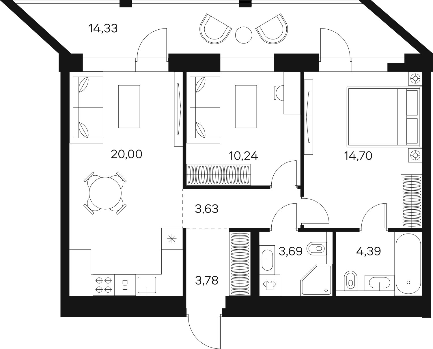 2-комнатная квартира без отделки, 67.8 м2, 12 этаж, сдача 4 квартал 2024 г., ЖК FØRST, корпус 2 - объявление 2257041 - фото №1