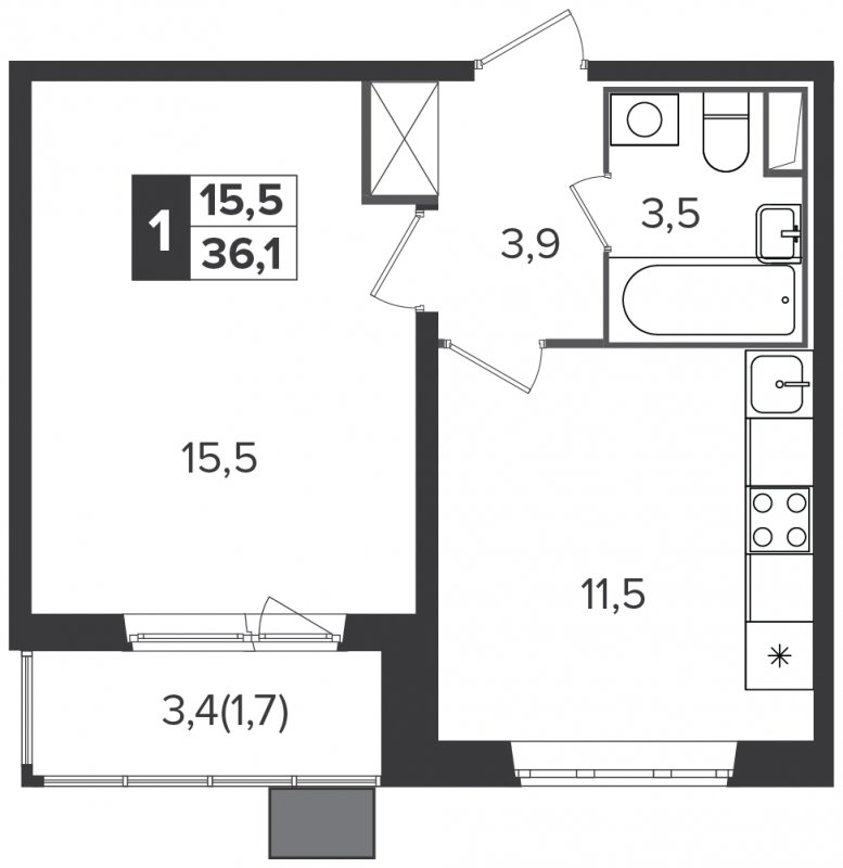 1-комнатная квартира с полной отделкой, 36.2 м2, 2 этаж, дом сдан, ЖК Южная Битца, корпус 6 - объявление 1746954 - фото №1