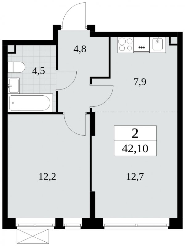 2-комнатная квартира (евро) с полной отделкой, 42.1 м2, 2 этаж, сдача 3 квартал 2024 г., ЖК Прокшино, корпус 6.5 - объявление 1663380 - фото №1