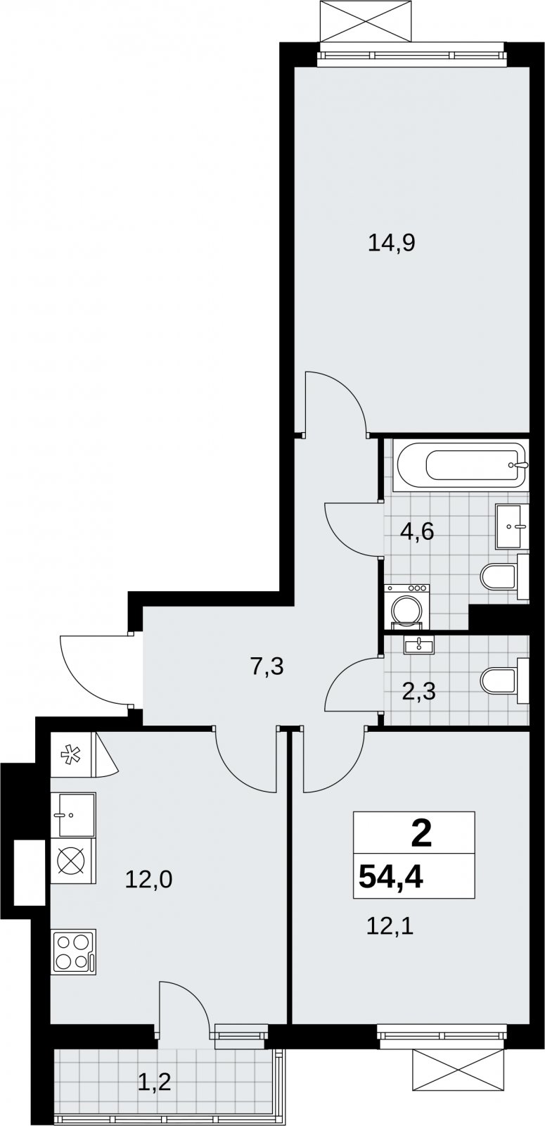 2-комнатная квартира без отделки, 54.4 м2, 5 этаж, сдача 2 квартал 2026 г., ЖК Дзен-кварталы, корпус 6.1.1 - объявление 2327000 - фото №1