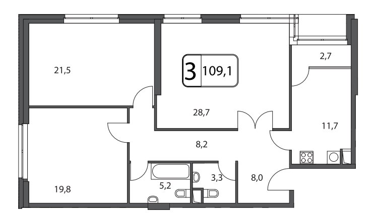 3-комнатная квартира без отделки, 109.1 м2, 2 этаж, дом сдан, ЖК Апарт-Комплекс Волга, корпус 1 - объявление 1569085 - фото №1