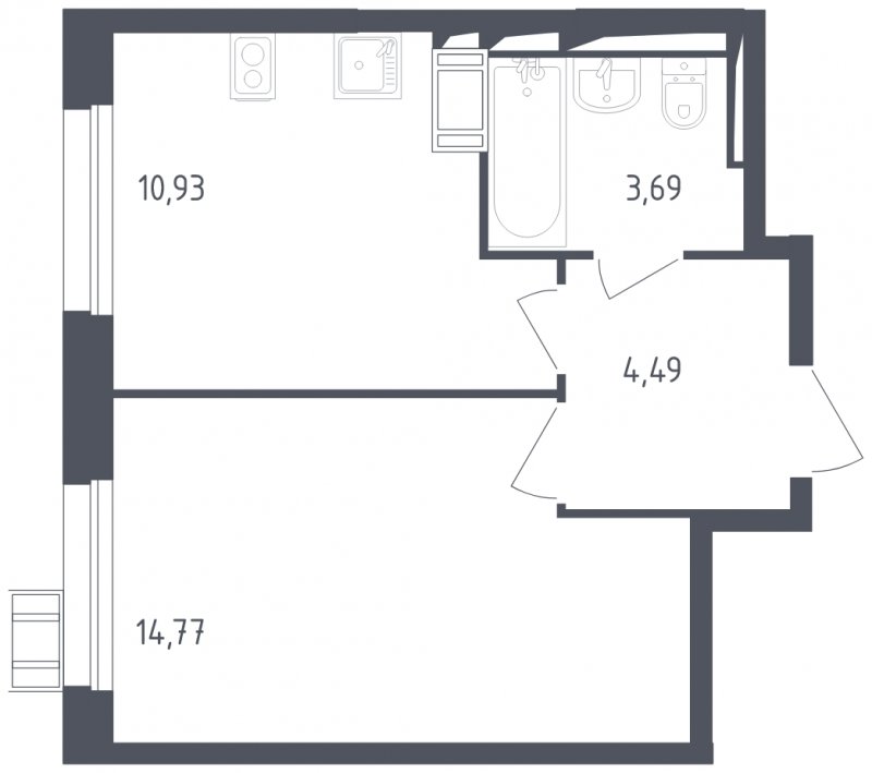 1-комнатная квартира с полной отделкой, 33.88 м2, 17 этаж, сдача 2 квартал 2023 г., ЖК Пригород Лесное, корпус 1.2 - объявление 1572397 - фото №1