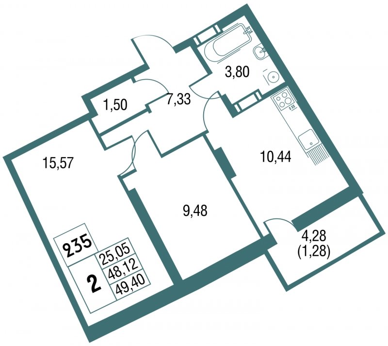 2-комнатная квартира с частичной отделкой, 50.4 м2, 24 этаж, дом сдан, ЖК Жилой микрорайон Одинбург, корпус 32 - объявление 1886949 - фото №1