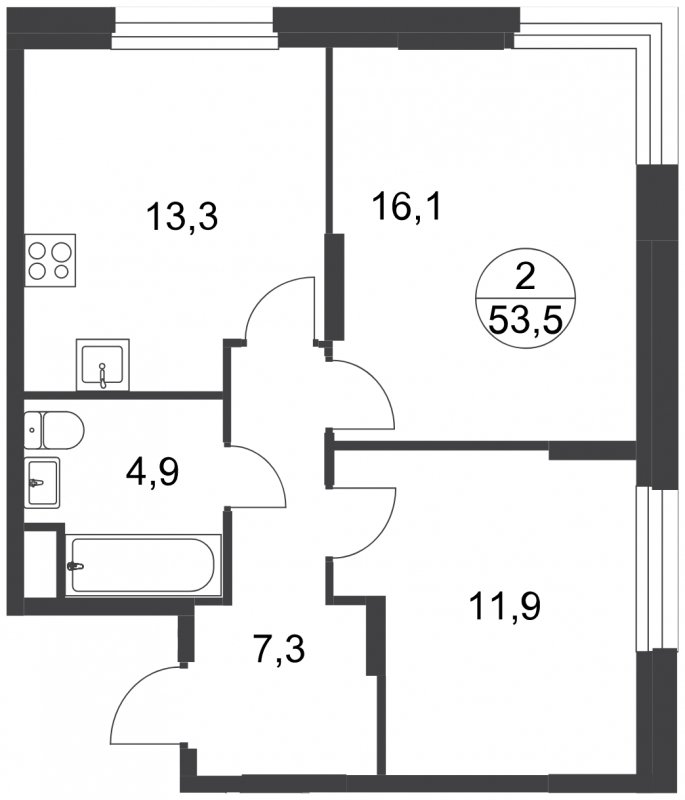2-комнатная квартира без отделки, 53.5 м2, 1 этаж, сдача 1 квартал 2025 г., ЖК город-парк Переделкино Ближнее, корпус 17-4 - объявление 1951740 - фото №1