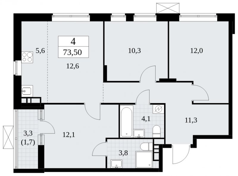4-комнатная квартира (евро) без отделки, 73.5 м2, 16 этаж, сдача 1 квартал 2025 г., ЖК Прокшино, корпус 5.2.5 - объявление 1900966 - фото №1