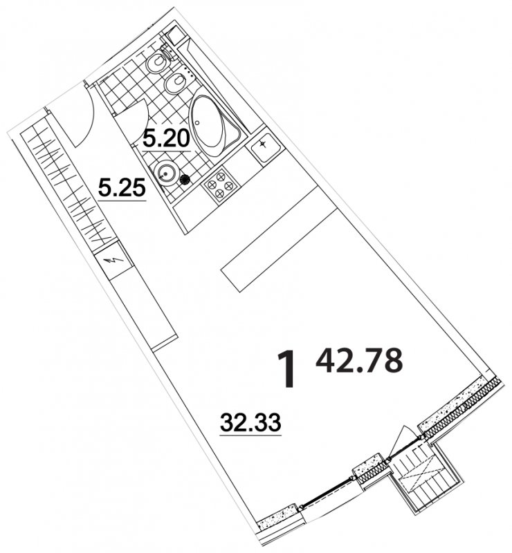 Студия без отделки, 42.78 м2, 18 этаж, дом сдан, ЖК Апарт-комплекс Nakhimov, корпус 3 - объявление 1942312 - фото №1
