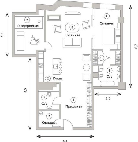 3-комнатная квартира без отделки, 111.7 м2, 8 этаж, дом сдан, ЖК Turandot Residences, корпус 1 - объявление 2347873 - фото №1