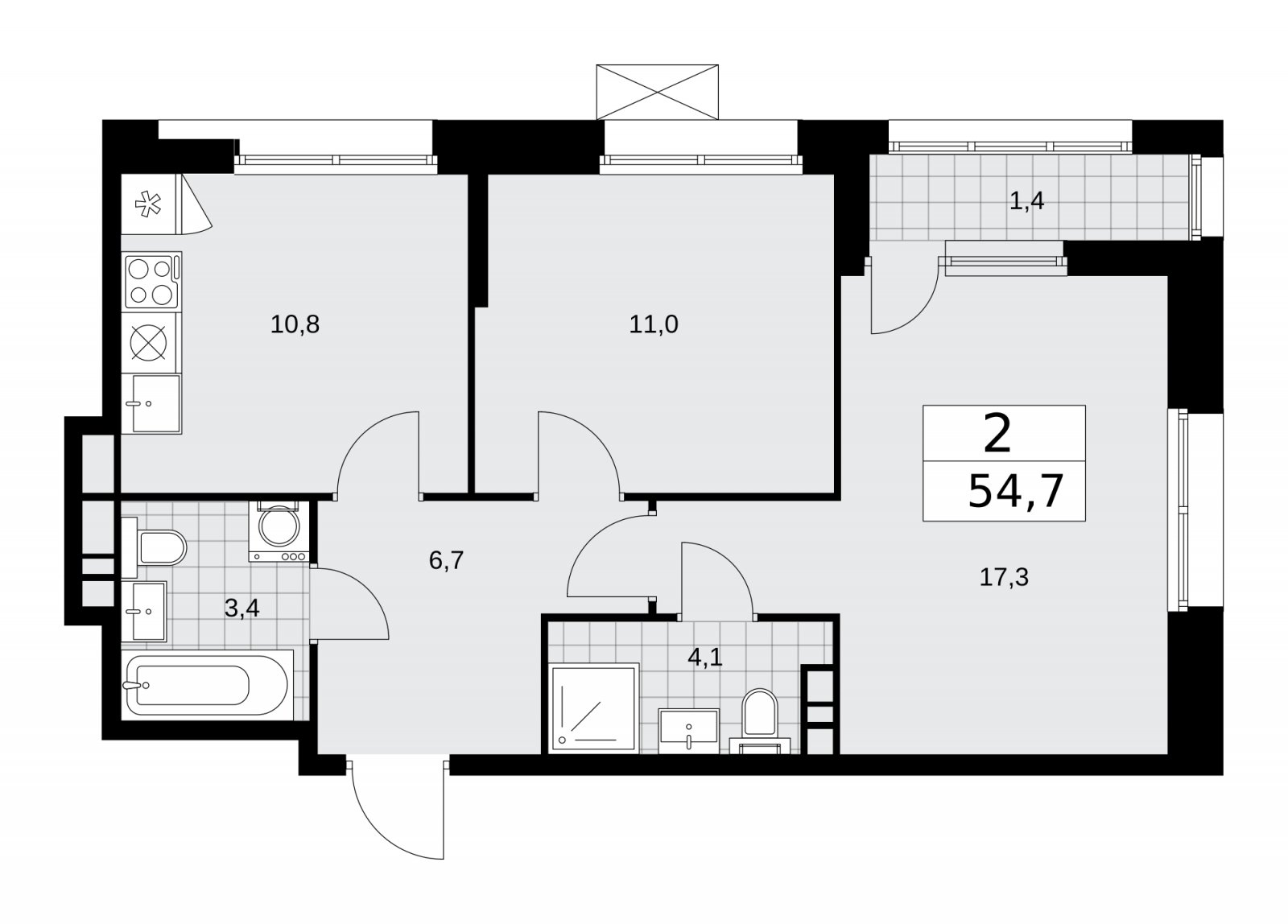 2-комнатная квартира без отделки, 54.7 м2, 8 этаж, сдача 4 квартал 2025 г., ЖК Бунинские кварталы, корпус 6.4 - объявление 2252738 - фото №1