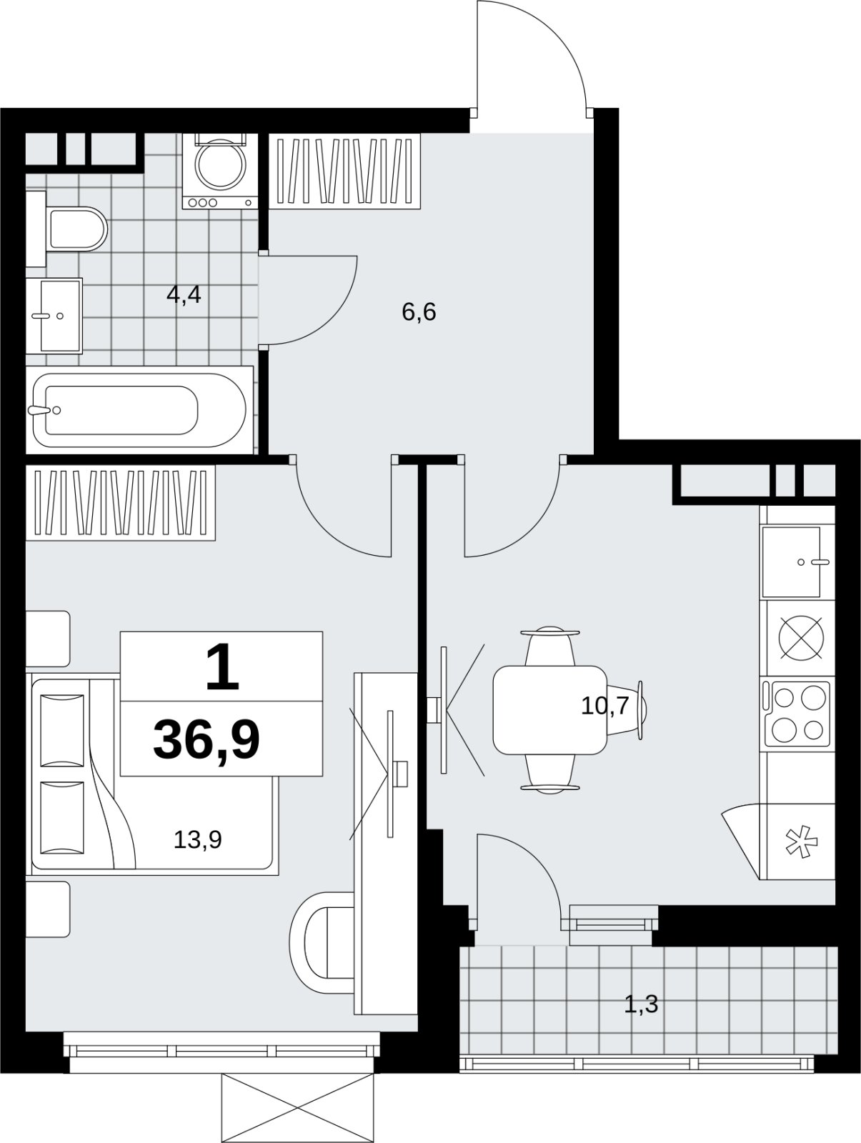 1-комнатная квартира без отделки, 36.9 м2, 9 этаж, сдача 4 квартал 2026 г., ЖК Скандинавия, корпус 2.18.2.5 - объявление 2351684 - фото №1