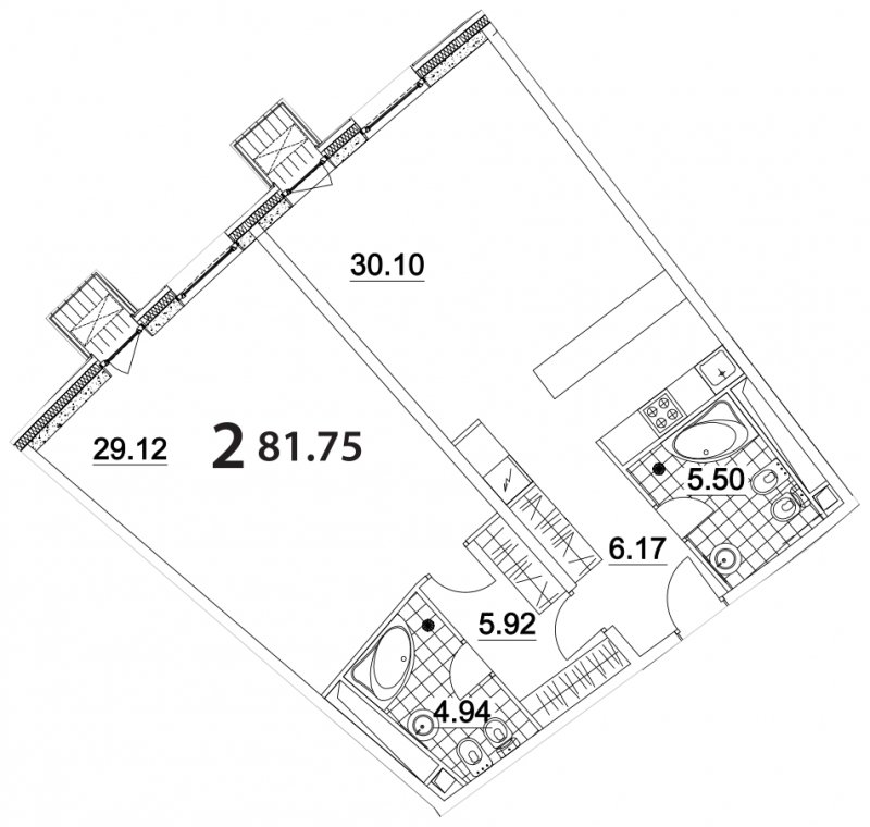 2-комнатная квартира (евро) без отделки, 81.75 м2, 18 этаж, дом сдан, ЖК Апарт-комплекс Nakhimov, корпус 3 - объявление 1330731 - фото №1