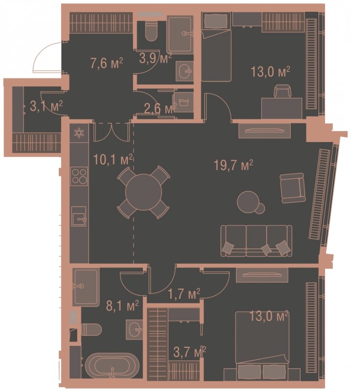3-комнатная квартира без отделки, 86.5 м2, 12 этаж, сдача 1 квартал 2025 г., ЖК HIGH LIFE, корпус Fell Tower - объявление 1770911 - фото №1