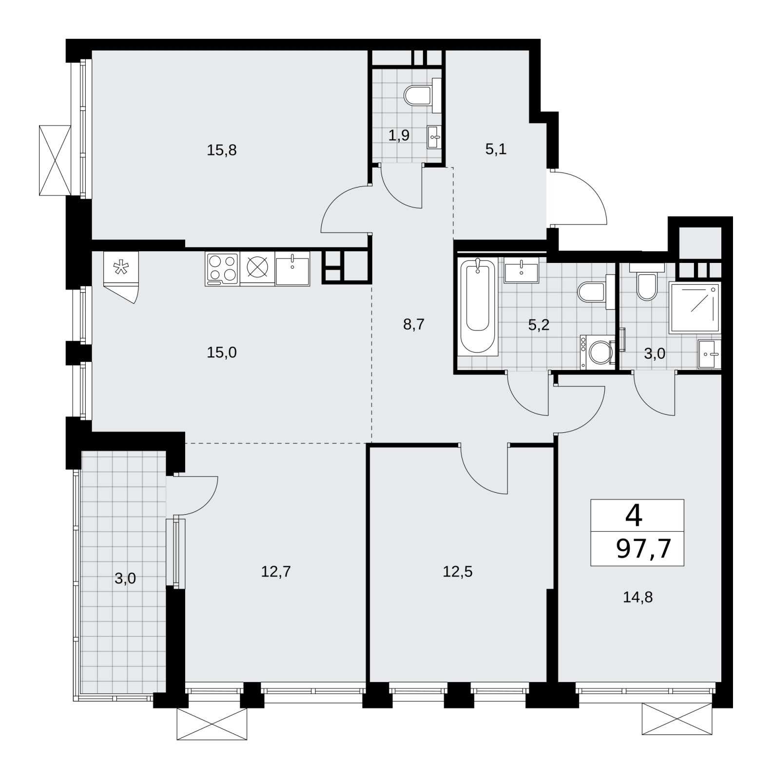4-комнатная квартира (евро) без отделки, 97.7 м2, 10 этаж, сдача 2 квартал 2026 г., ЖК Скандинавия, корпус 25.6 - объявление 2284287 - фото №1
