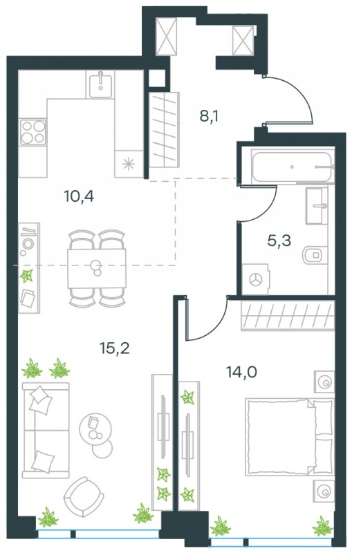 2-комнатная квартира без отделки, 53 м2, 30 этаж, сдача 4 квартал 2024 г., ЖК Level Мичуринский, корпус 4 - объявление 1757423 - фото №1
