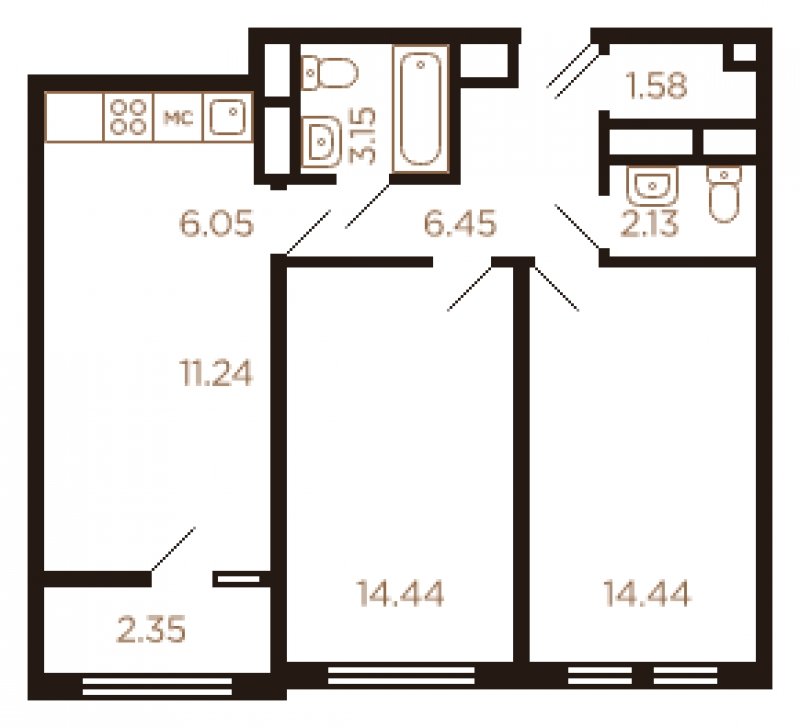 3-комнатная квартира с полной отделкой, 61 м2, 4 этаж, дом сдан, ЖК Миниполис Рафинад, корпус 10 - объявление 1464125 - фото №1