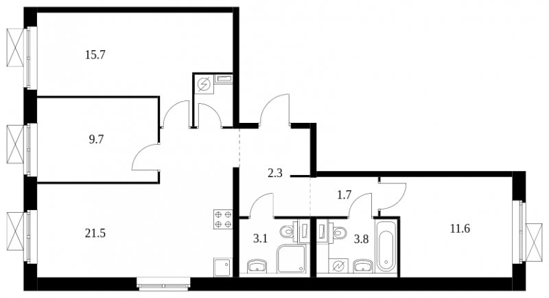 3-комнатная квартира с полной отделкой, 75.3 м2, 3 этаж, сдача 3 квартал 2023 г., ЖК Кольская 8, корпус 1 - объявление 1689701 - фото №1