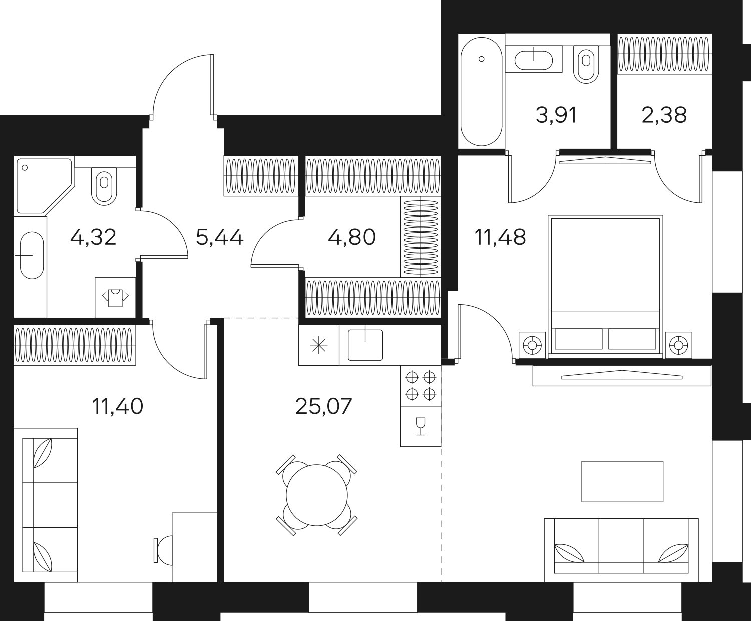 3-комнатная квартира без отделки, 68.8 м2, 12 этаж, сдача 4 квартал 2024 г., ЖК FØRST, корпус 1 - объявление 2366011 - фото №1