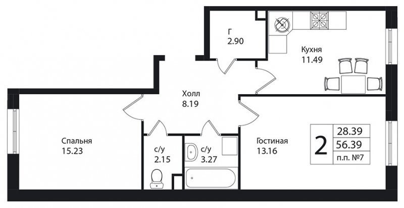 2-комнатная квартира с частичной отделкой, 55.9 м2, 1 этаж, дом сдан, ЖК Кленовые Аллеи, корпус 3 - объявление 1527651 - фото №1