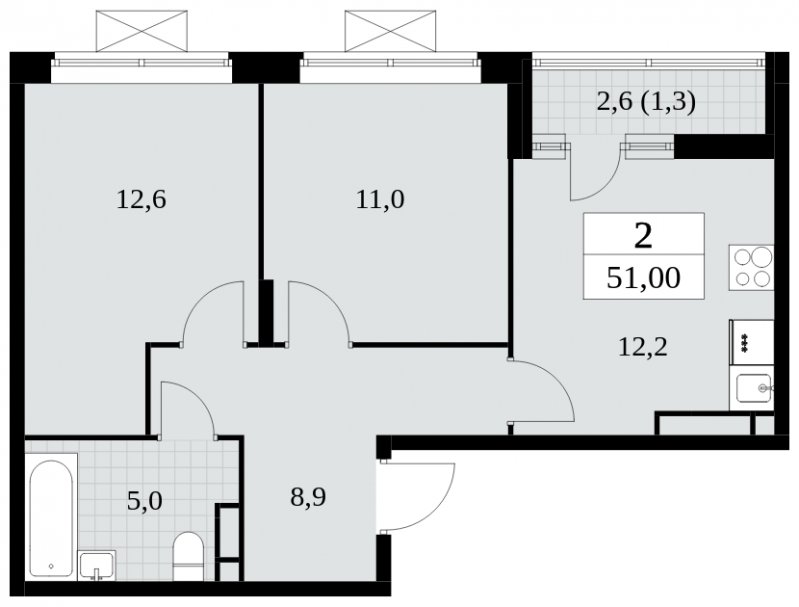 2-комнатная квартира с полной отделкой, 51 м2, 11 этаж, сдача 3 квартал 2024 г., ЖК Прокшино, корпус 8.1 - объявление 1683684 - фото №1