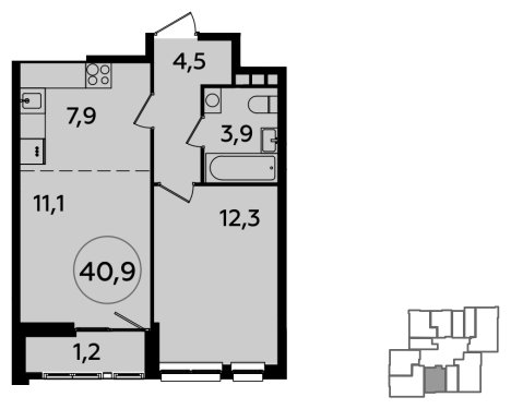 2-комнатная квартира (евро) без отделки, 40.9 м2, 22 этаж, сдача 1 квартал 2024 г., ЖК Южные сады, корпус 1.4 - объявление 1512627 - фото №1