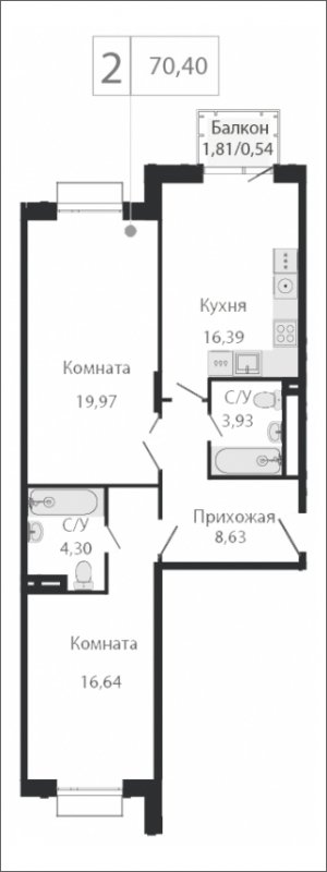 3-комнатная квартира (евро) без отделки, 70.4 м2, 3 этаж, сдача 2 квартал 2023 г., ЖК Dream Towers, корпус 3 - объявление 1800625 - фото №1