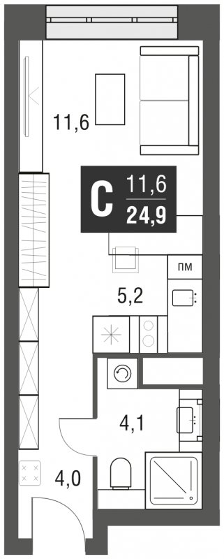Студия с полной отделкой, 24.9 м2, 9 этаж, сдача 2 квартал 2024 г., ЖК AFI Tower, корпус 1 - объявление 1930779 - фото №1