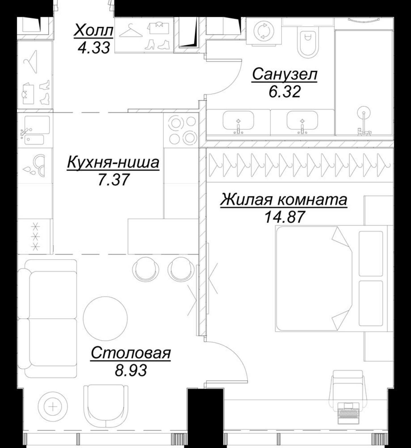1-комнатная квартира с частичной отделкой, 41.74 м2, 4 этаж, сдача 4 квартал 2024 г., ЖК MOD, корпус Dreiser - объявление 2191435 - фото №1