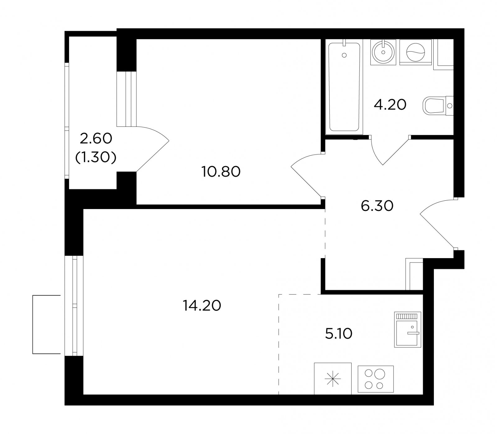2-комнатная квартира без отделки, 41.9 м2, 17 этаж, сдача 1 квартал 2024 г., ЖК Миловидное, корпус 2 - объявление 2007731 - фото №1
