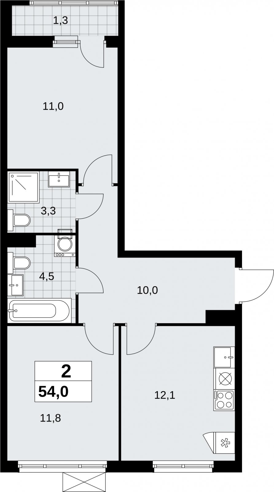 2-комнатная квартира без отделки, 54 м2, 5 этаж, сдача 2 квартал 2026 г., ЖК Дзен-кварталы, корпус 6.1.1 - объявление 2327042 - фото №1