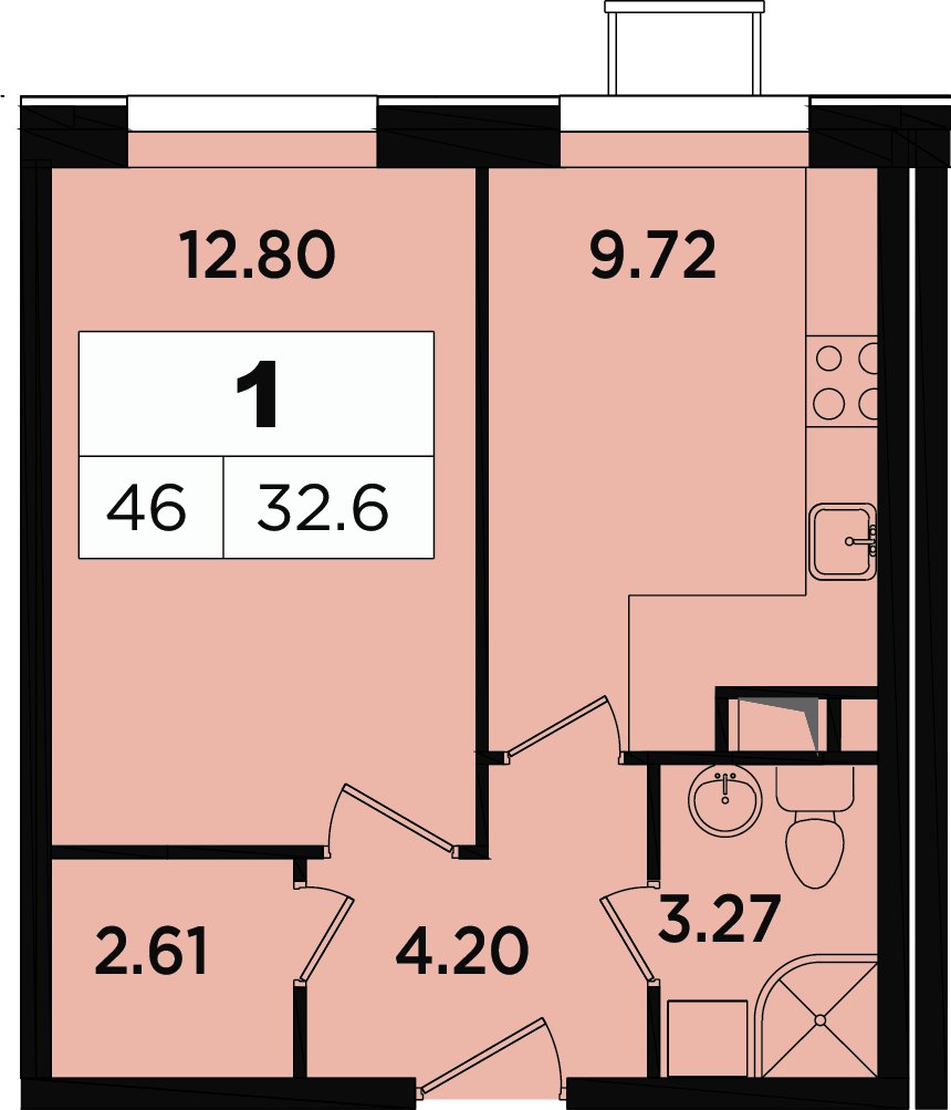 1-комнатные апартаменты без отделки, 31.3 м2, 3 этаж, дом сдан, ЖК Легендарный Квартал на Березовой  аллее, корпус 1 - объявление 2349045 - фото №1