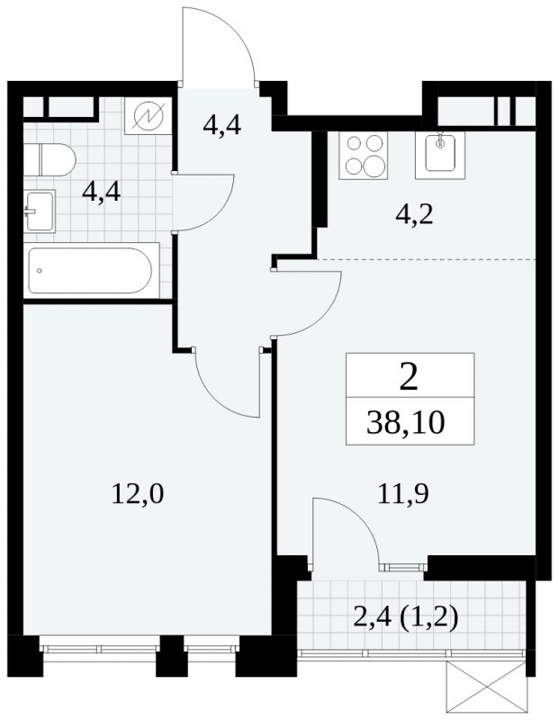 2-комнатная квартира (евро) без отделки, 38.1 м2, 8 этаж, сдача 1 квартал 2025 г., ЖК Скандинавия, корпус 2.27.3 - объявление 1840535 - фото №1