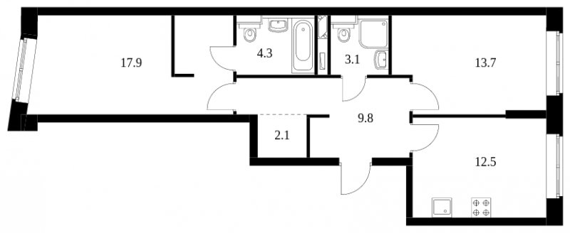2-комнатная квартира без отделки, 63.4 м2, 9 этаж, сдача 4 квартал 2022 г., ЖК Green Park, корпус 7 - объявление 1948026 - фото №1