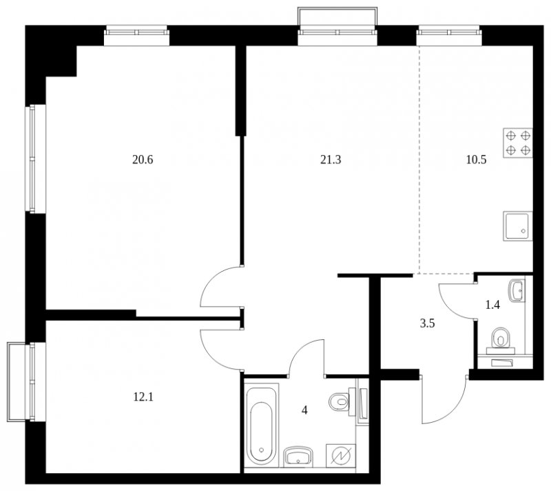 3-комнатная квартира с полной отделкой, 73.4 м2, 26 этаж, сдача 4 квартал 2023 г., ЖК Красноказарменная 15, корпус 1.2 - объявление 1535896 - фото №1