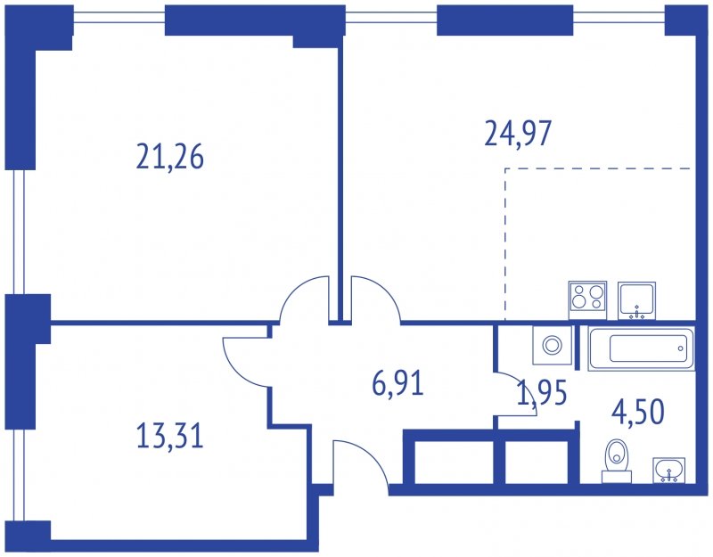 3-комнатная квартира (евро) без отделки, 74.8 м2, 12 этаж, дом сдан, ЖК iLove, корпус 1 - объявление 1646241 - фото №1