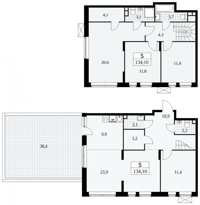 5-комнатная квартира (евро) с частичной отделкой, 134.1 м2, 2 этаж, сдача 3 квартал 2024 г., ЖК Прокшино, корпус 8.2 - объявление 2052268 - фото №1