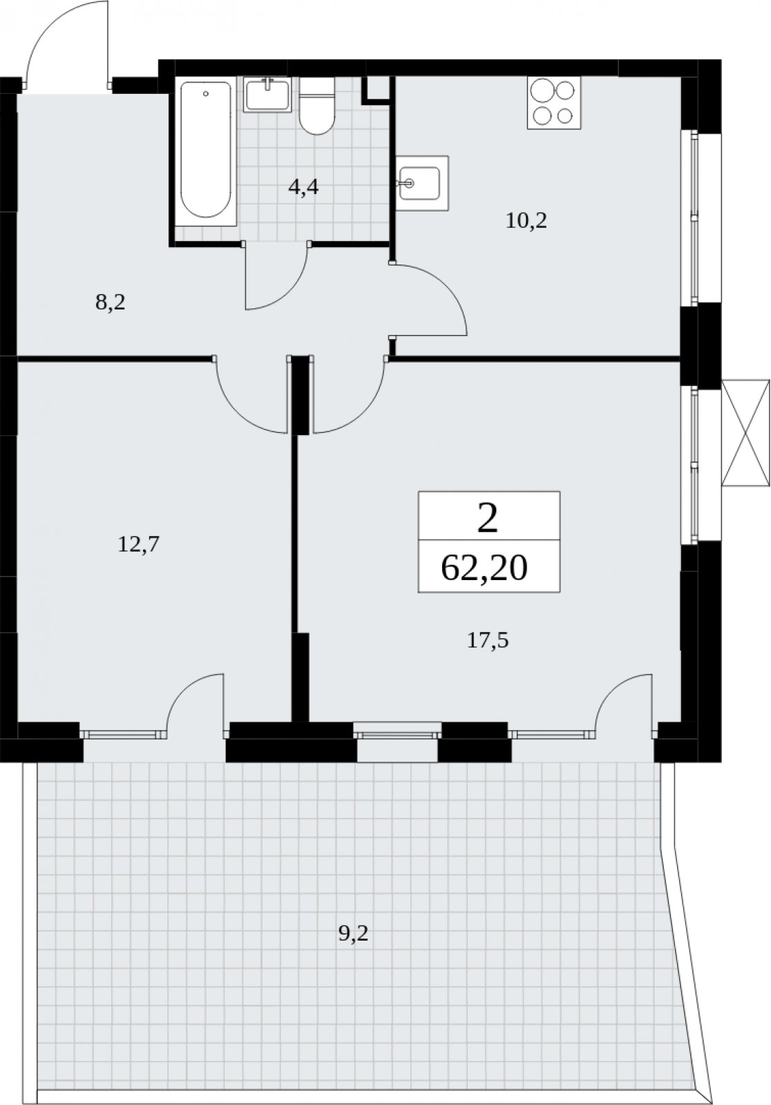 2-комнатная квартира с частичной отделкой, 62.2 м2, 2 этаж, сдача 4 квартал 2024 г., ЖК Скандинавия, корпус 35.1.2 - объявление 2052233 - фото №1