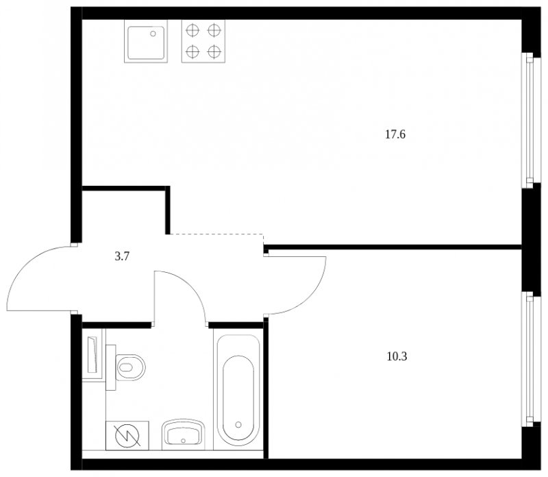 1-комнатная квартира с полной отделкой, 35.3 м2, 1 этаж, сдача 3 квартал 2023 г., ЖК Ильинские Луга, корпус 13 - объявление 1675959 - фото №1