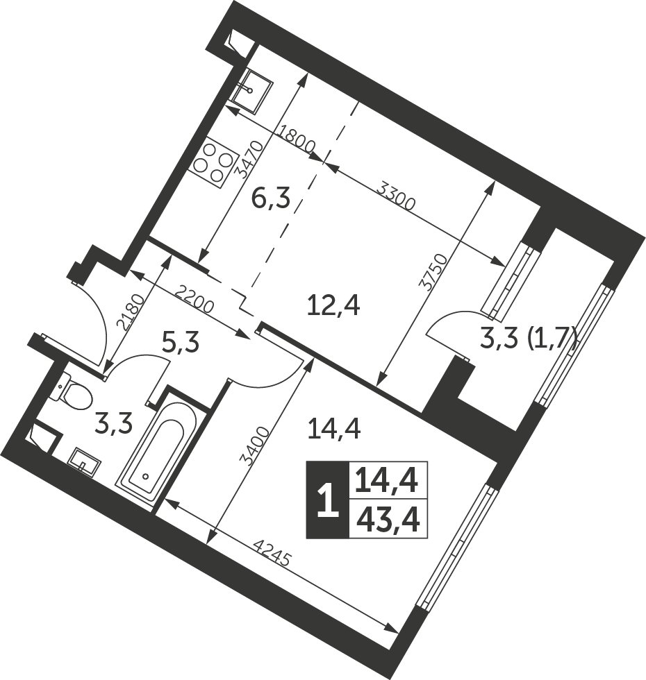 1-комнатная квартира с полной отделкой, 43.4 м2, 24 этаж, дом сдан, ЖК Архитектор, корпус 1 - объявление 2398275 - фото №1