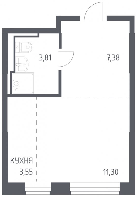 1-комнатная квартира с полной отделкой, 26.04 м2, 8 этаж, сдача 4 квартал 2023 г., ЖК Остафьево, корпус 11.2 - объявление 1744585 - фото №1