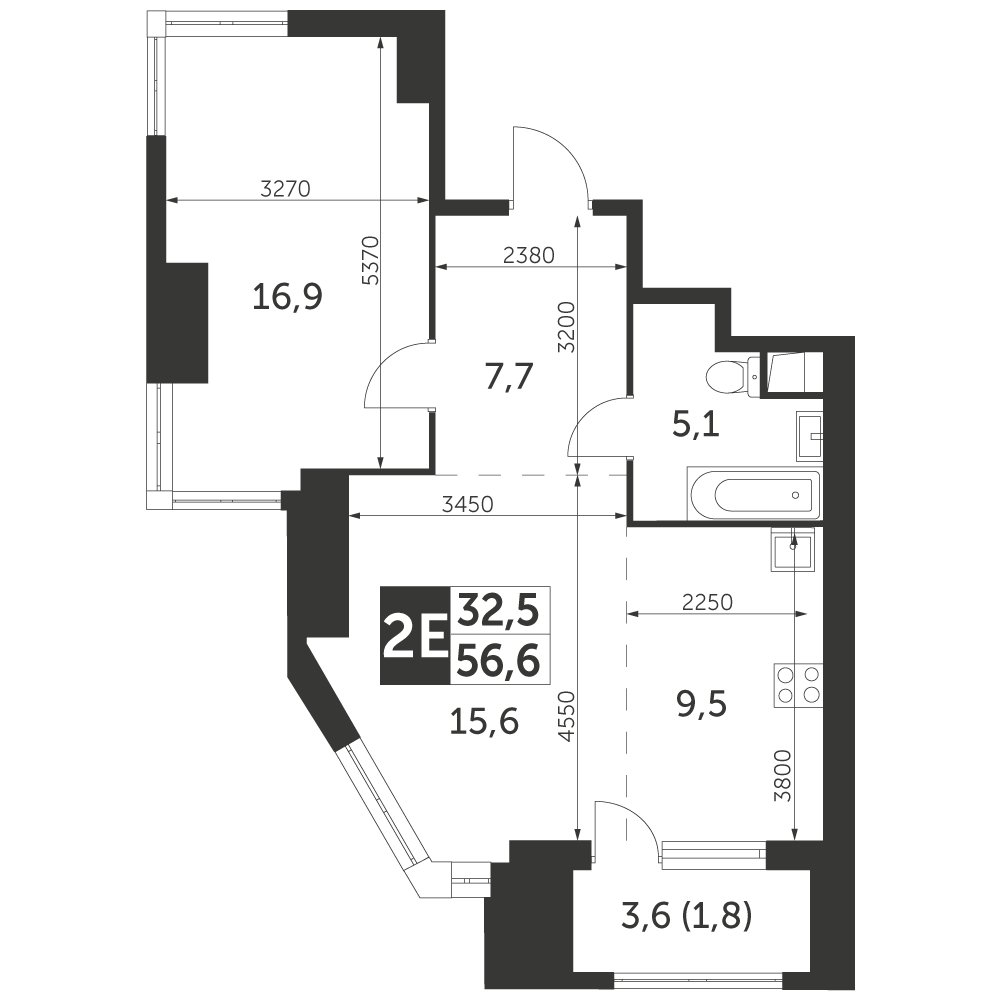 2-комнатная квартира с частичной отделкой, 56.6 м2, 23 этаж, дом сдан, ЖК Архитектор, корпус 3 - объявление 2348267 - фото №1