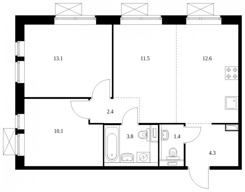 3-комнатная квартира с полной отделкой, 59.2 м2, 2 этаж, сдача 3 квартал 2023 г., ЖК Ильинские Луга, корпус 14 - объявление 1594426 - фото №1