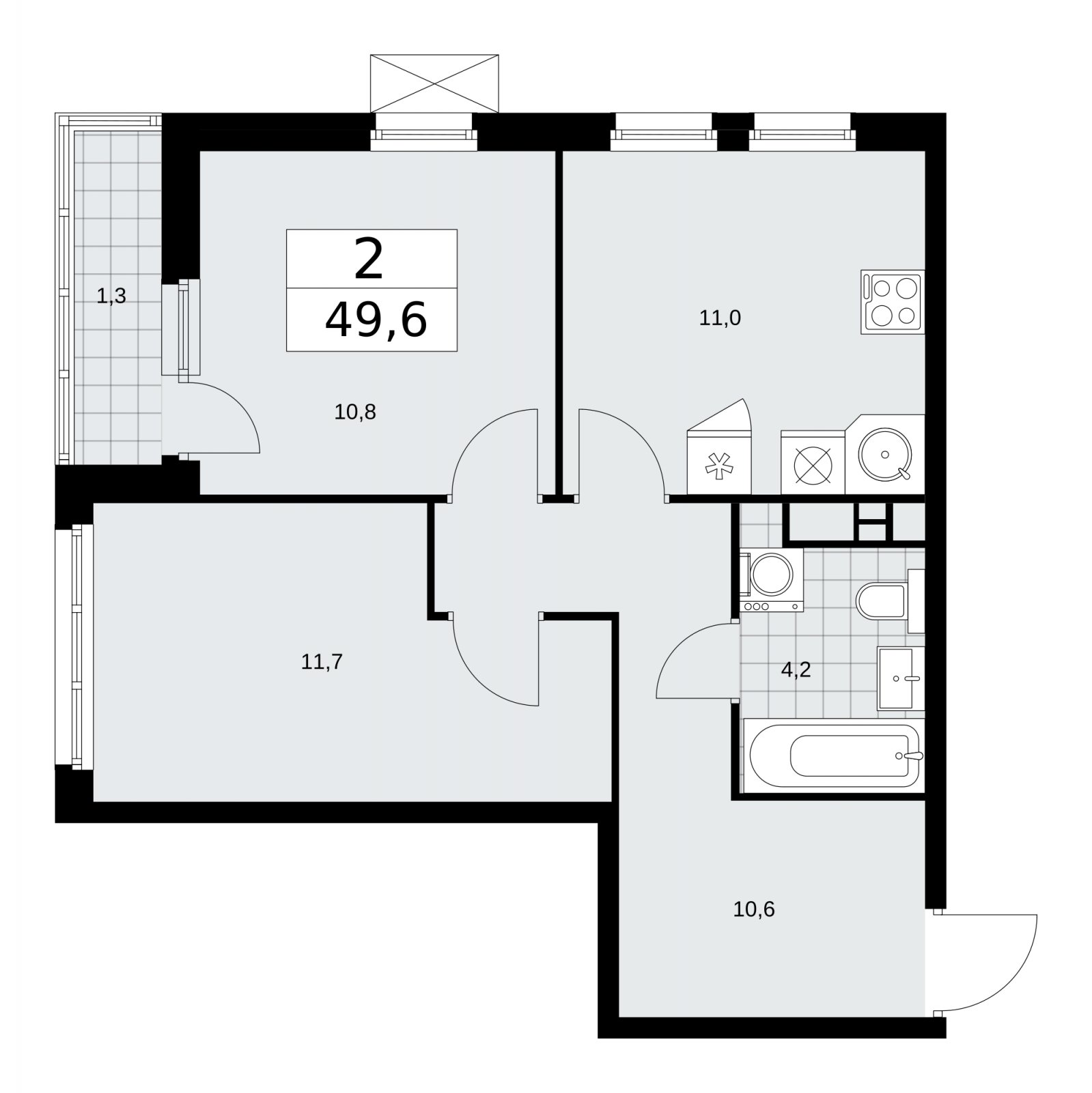 2-комнатная квартира без отделки, 49.6 м2, 9 этаж, сдача 1 квартал 2026 г., ЖК Скандинавия, корпус 37.2.1 - объявление 2254349 - фото №1
