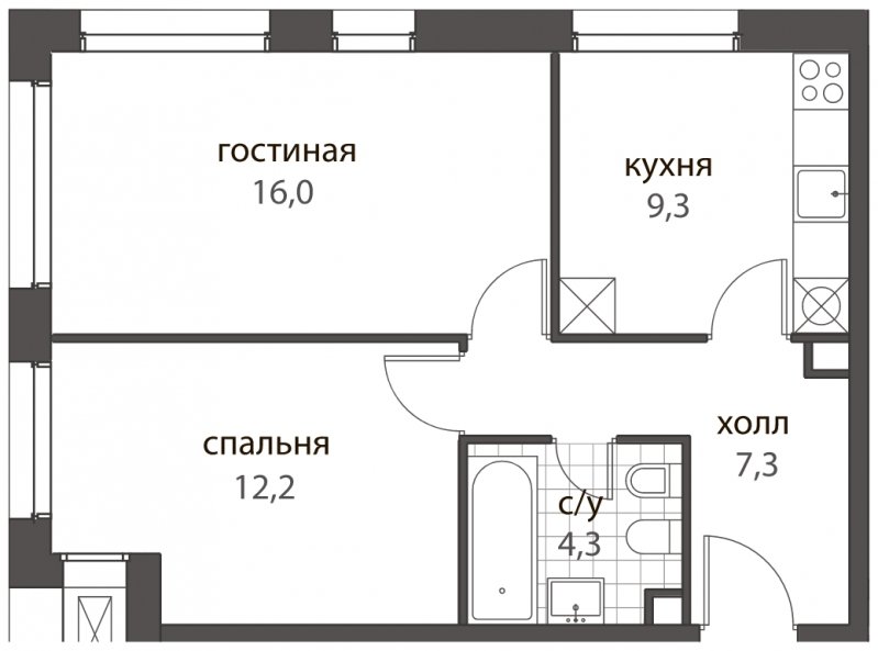 2-комнатная квартира без отделки, 49.1 м2, 1 этаж, дом сдан, ЖК HomeCity, корпус 2 - объявление 1638590 - фото №1