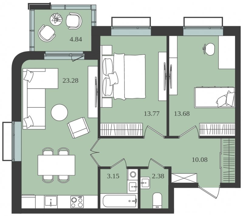 2-комнатная квартира без отделки, 68.76 м2, 5 этаж, сдача 1 квартал 2024 г., ЖК Мишино-2, корпус 10 - объявление 1812186 - фото №1