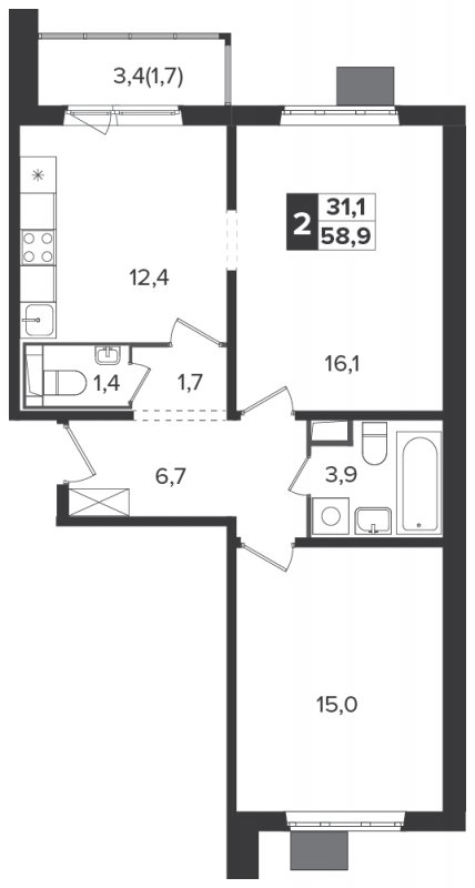 2-комнатная квартира с полной отделкой, 58.9 м2, 21 этаж, дом сдан, ЖК Южная Битца, корпус 6 - объявление 1314420 - фото №1